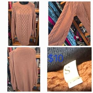 Women's Cable Knit Sweater Dress - Tan/Pink